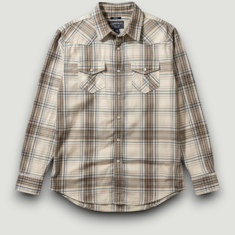American Rag Shirt Mens M Tan Cotton Plaid Button Down Casual Americana Neutral - Picture 3 of 4